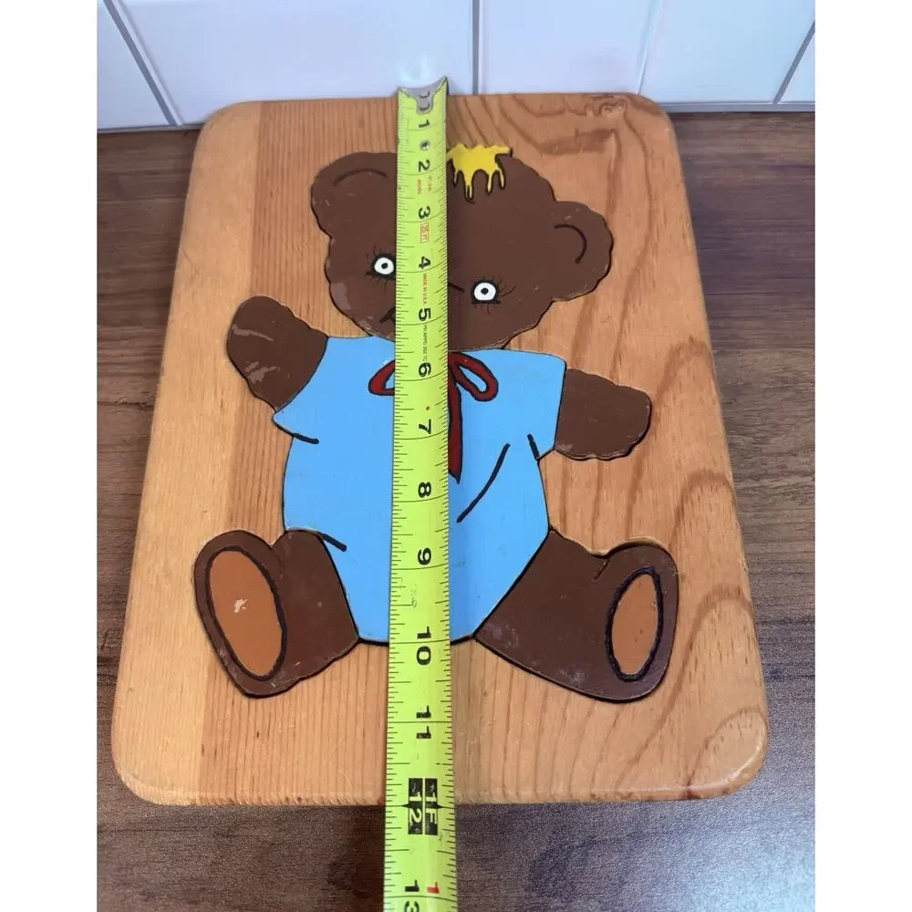 Vintage Handmade Wooden Tray Puzzles Teddy Bear & Panda Folk Art Set